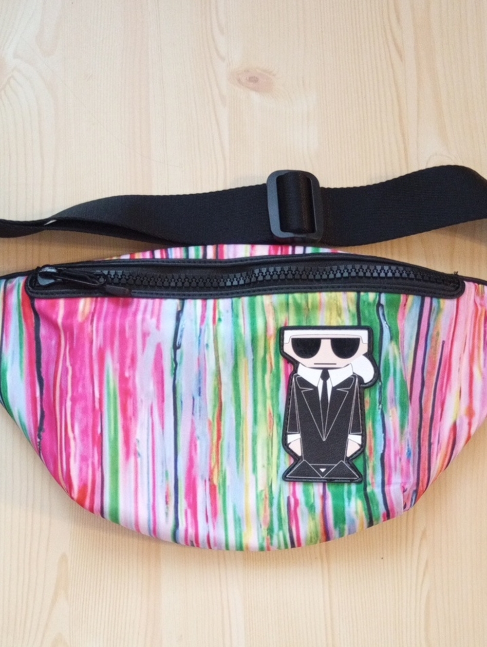 Karl Lagerfeld Multicolor Stripe Belt Bag with Black Strap